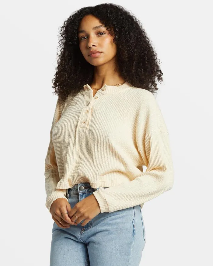 Womens Good Catch Henley Tshirt White Cap Billabong Tops Womens Good Catch Henley Tshirt White Cap Billabong Tops