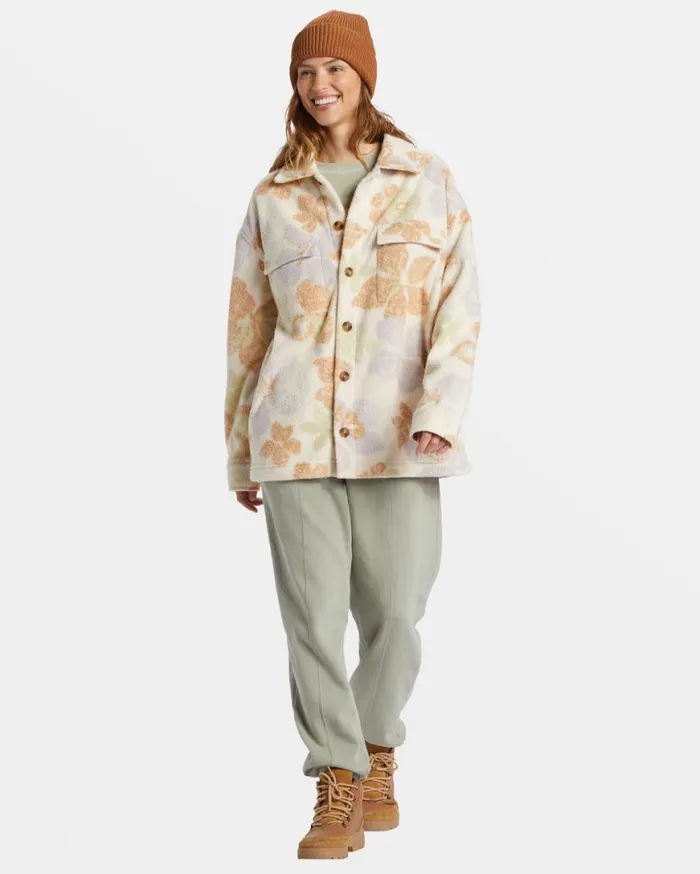 Womens Happy Camper Shacket Button Sweater Summer Rain Billabong Tops