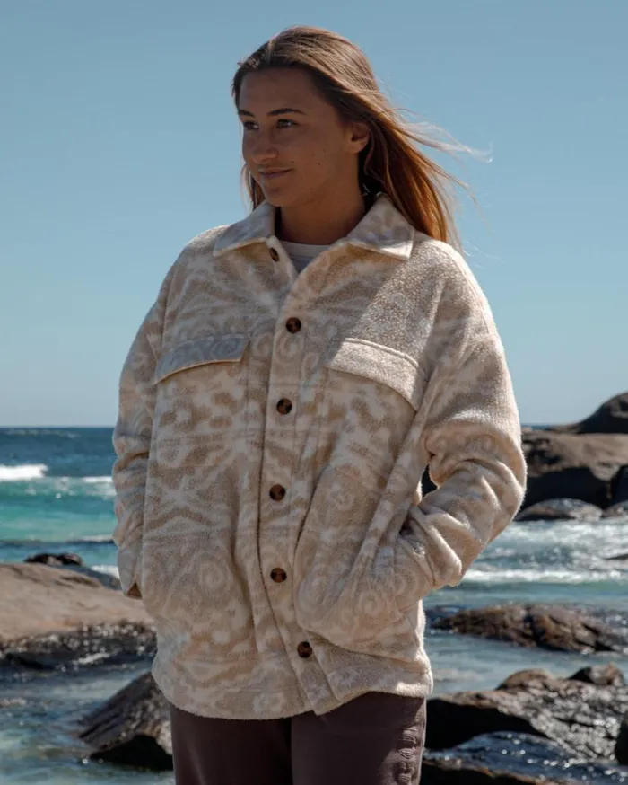 Womens Happy Camper Shacket Button Sweater Wet Sand Billabong Jackets