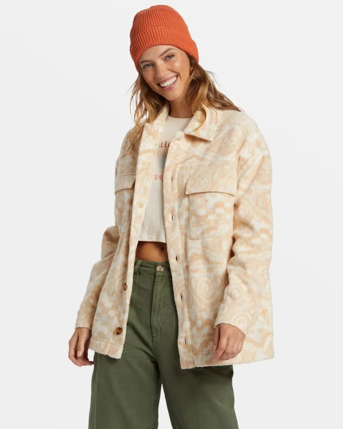 Womens Happy Camper Shacket Button Sweater Wet Sand Billabong Jackets Womens Happy Camper Shacket Button Sweater Wet Sand Billabong Jackets