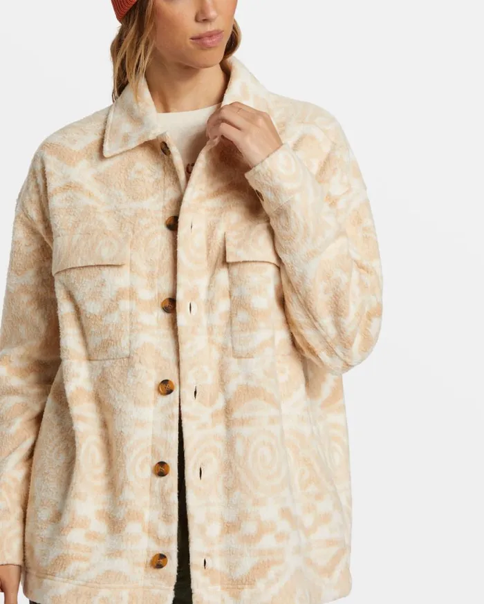Womens Happy Camper Shacket Button Sweater Wet Sand Billabong Jackets Womens Happy Camper Shacket Button Sweater Wet Sand Billabong Jackets