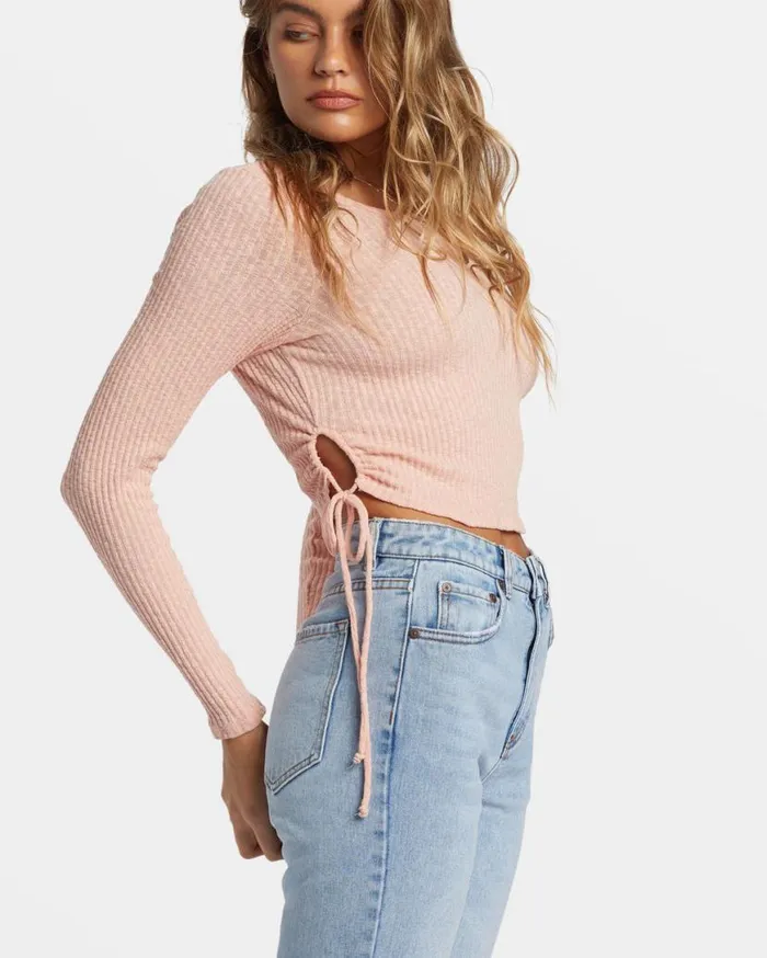Womens Its A Vibe Long Sleeve Cropped Top Dusty Peach Billabong Tops Womens Its A Vibe Long Sleeve Cropped Top Dusty Peach Billabong Tops