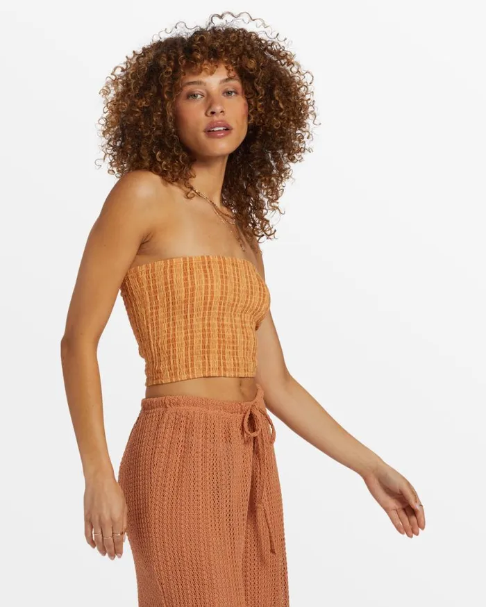 Womens Keep It Simple Smocked Crop Top Peach Punch Billabong Tops Womens Keep It Simple Smocked Crop Top Peach Punch Billabong Tops