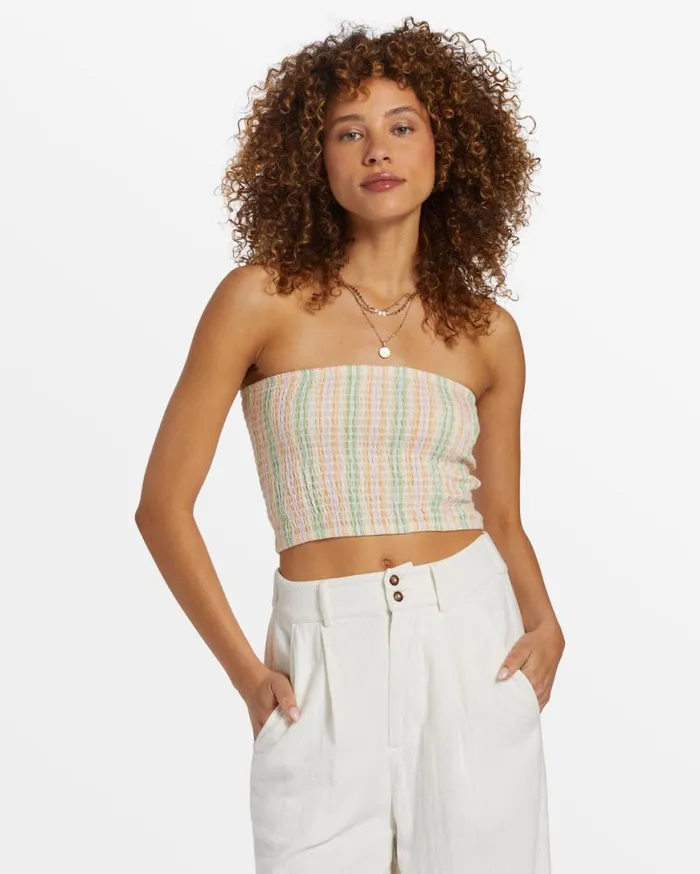 Womens Keep It Simple Smocked Crop Top Sweet Pink Billabong Tops