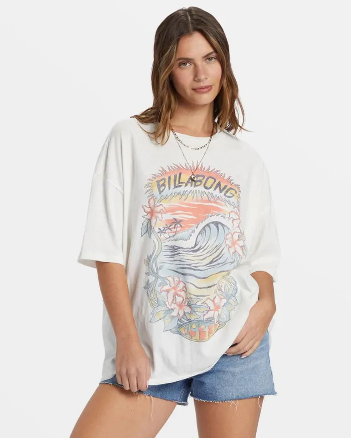 Womens Kissed By The Sun TShirt Salt Crystal Billabong Graphic Tees and Tanks