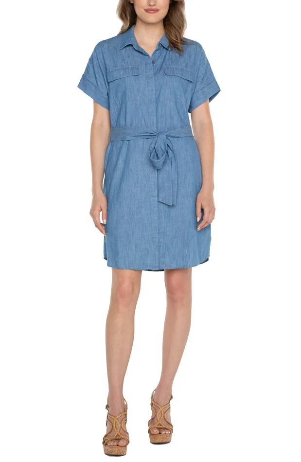 Womens Liverpool Los Angeles Dresses BELTED SHIRT DRESS Chambray
