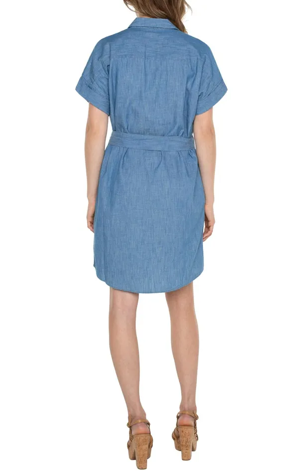Womens Liverpool Los Angeles Dresses BELTED SHIRT DRESS Chambray