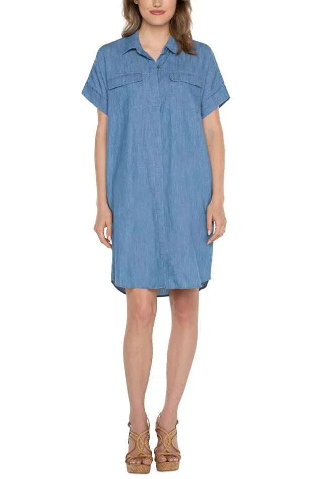 Womens Liverpool Los Angeles Dresses BELTED SHIRT DRESS Chambray