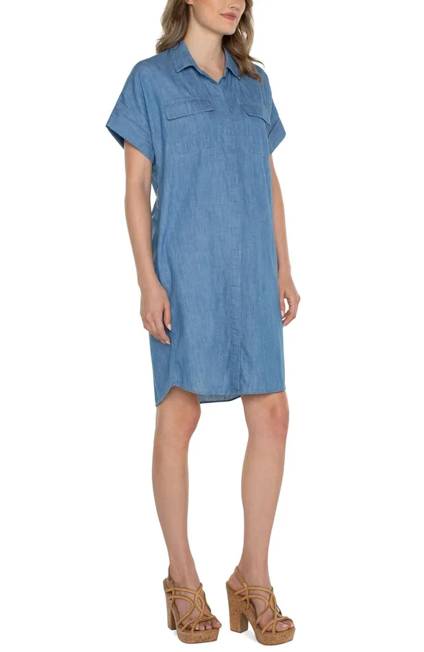 Womens Liverpool Los Angeles Dresses BELTED SHIRT DRESS Chambray