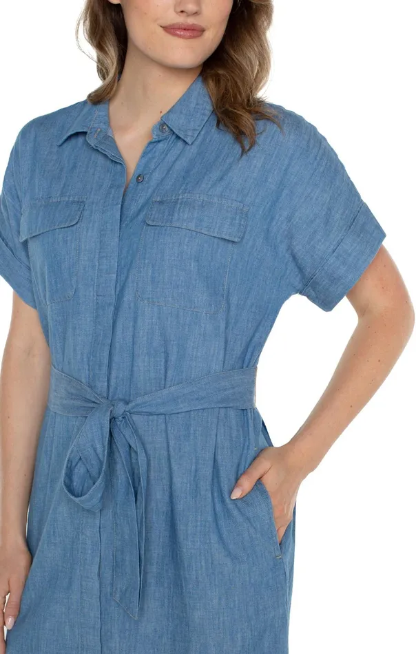 Womens Liverpool Los Angeles Dresses BELTED SHIRT DRESS Chambray