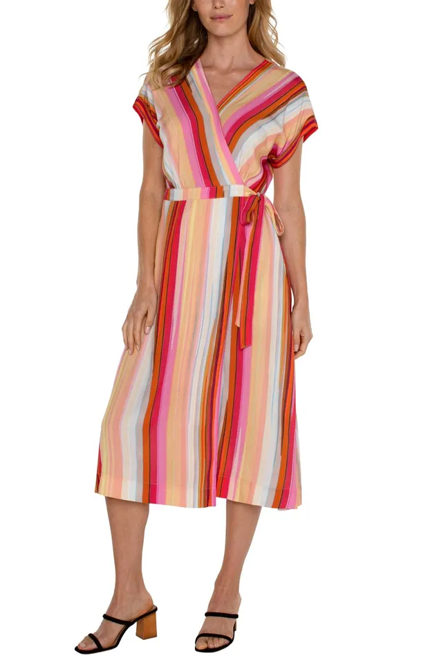 Womens Liverpool Los Angeles Dresses DOLMAN WRAP FRONT MIDI DRESS Berry Blossom Multistripe Womens Liverpool Los Angeles Dresses DOLMAN WRAP FRONT MIDI DRESS Berry Blossom Multistripe