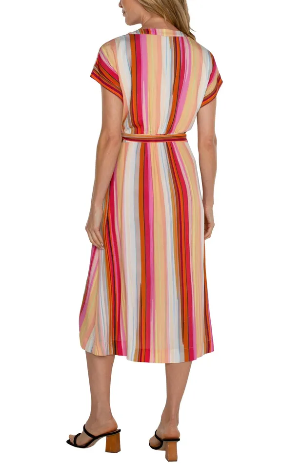 Womens Liverpool Los Angeles Dresses DOLMAN WRAP FRONT MIDI DRESS Berry Blossom Multistripe