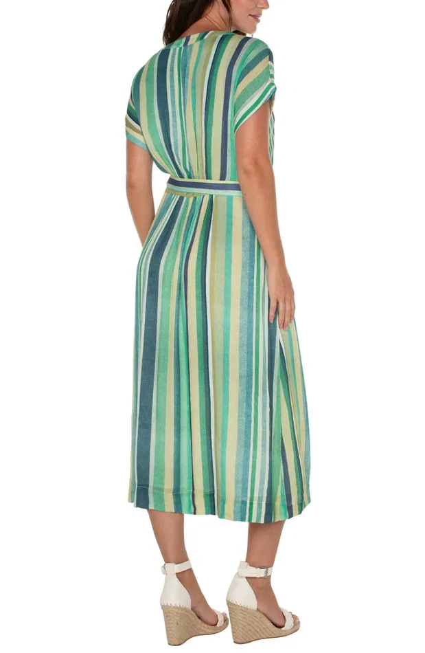 Womens Liverpool Los Angeles Dresses DOLMAN WRAP FRONT MIDI DRESS Teal Multi Stripe