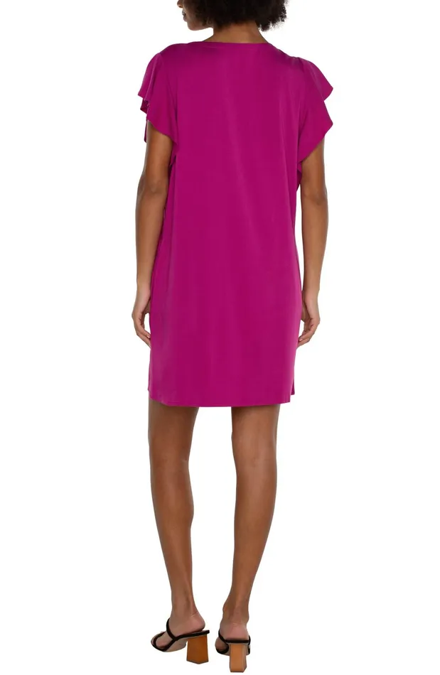 Womens Liverpool Los Angeles Dresses FLUTTER SLEEVE DRESS Fuchsia Kiss