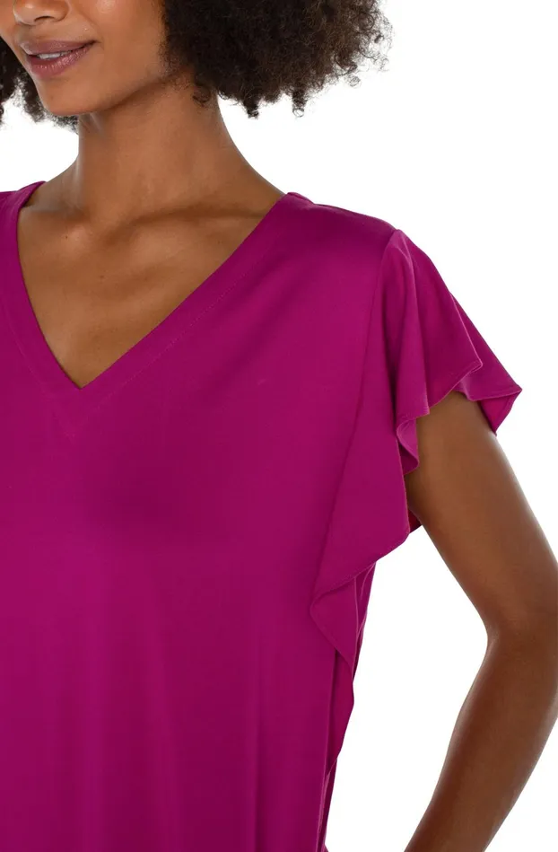 Womens Liverpool Los Angeles Dresses FLUTTER SLEEVE DRESS Fuchsia Kiss