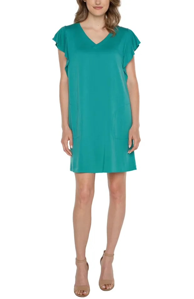 Womens Liverpool Los Angeles Dresses FLUTTER SLEEVE DRESS Mermaid Teal