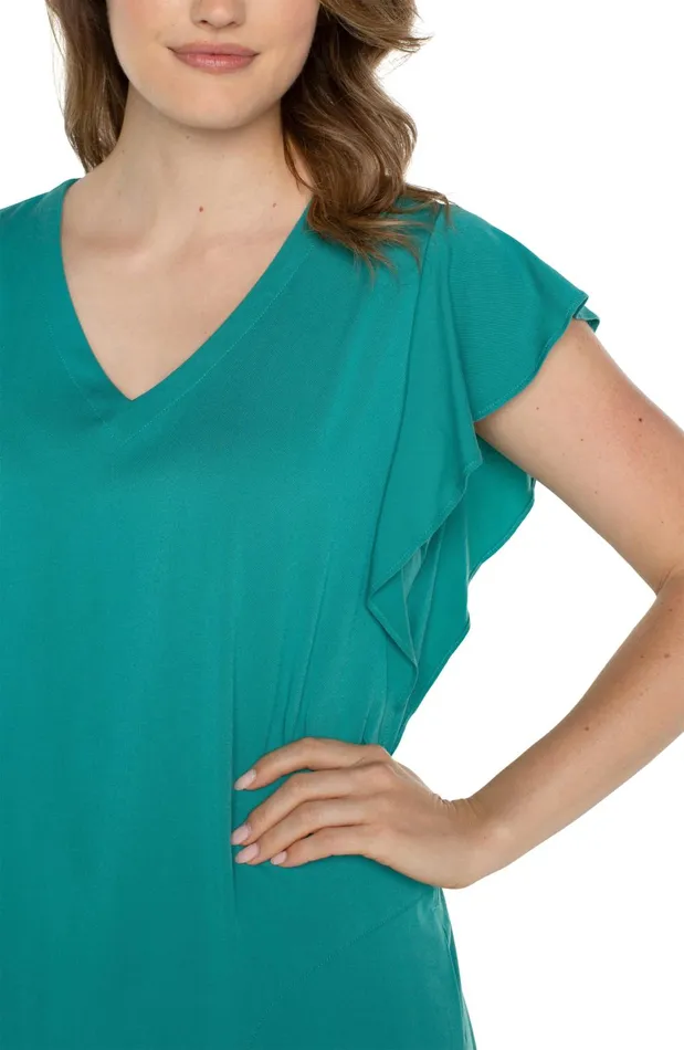 Womens Liverpool Los Angeles Dresses FLUTTER SLEEVE DRESS Mermaid Teal