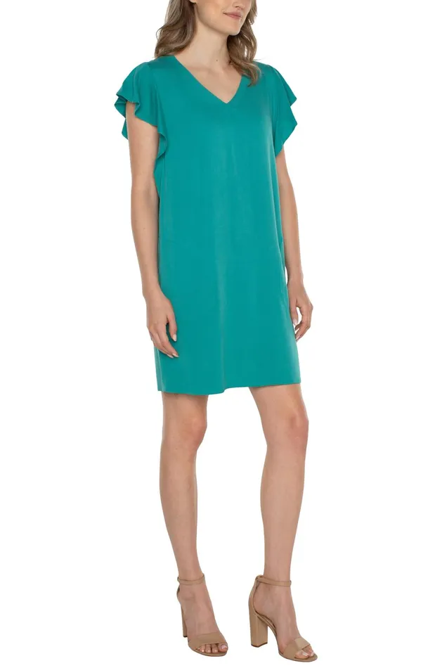 Womens Liverpool Los Angeles Dresses FLUTTER SLEEVE DRESS Mermaid Teal