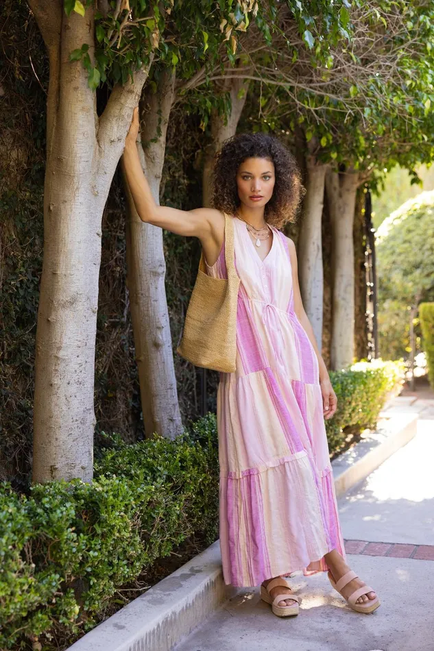 Womens Liverpool Los Angeles Dresses SLEEVELESS TIERED MAXI DRESS Lavender Multistripe