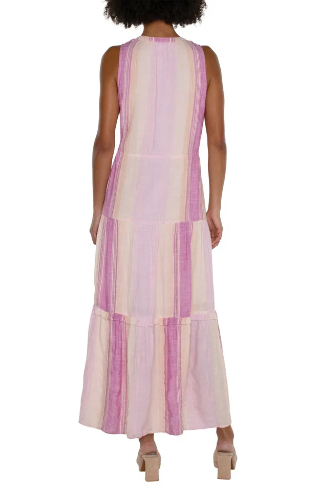 Womens Liverpool Los Angeles Dresses SLEEVELESS TIERED MAXI DRESS Lavender Multistripe