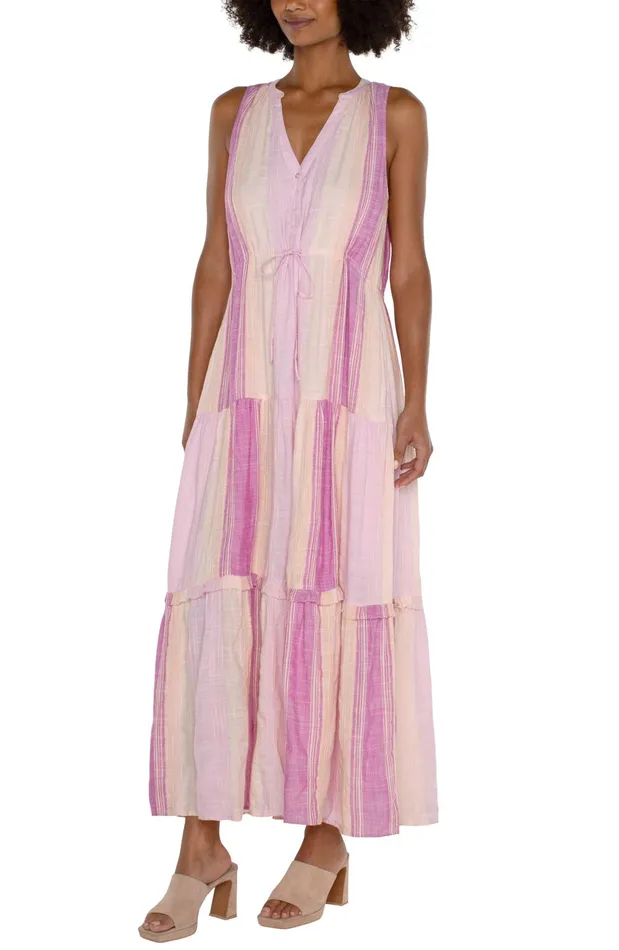 Womens Liverpool Los Angeles Dresses SLEEVELESS TIERED MAXI DRESS Lavender Multistripe