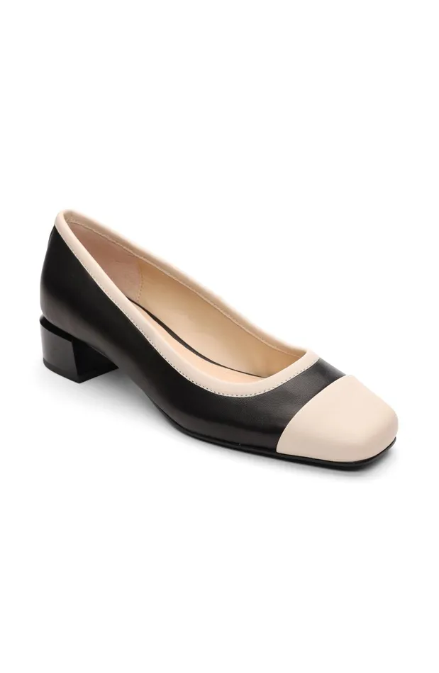 Womens Liverpool Los Angeles Flats IRVINE ROUNDED TOE SLIP ON WITH BLOCK HEEL Black Ecru