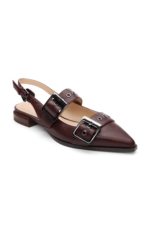 Womens Liverpool Los Angeles Flats VILLA LEATHER SLINGBACK WITH DOUBLE BUCKLE Hickory Womens Liverpool Los Angeles Flats VILLA LEATHER SLINGBACK WITH DOUBLE BUCKLE Hickory