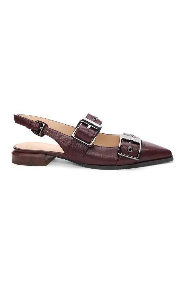 Womens Liverpool Los Angeles Flats VILLA LEATHER SLINGBACK WITH DOUBLE BUCKLE Hickory