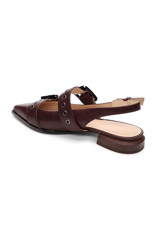 Womens Liverpool Los Angeles Flats VILLA LEATHER SLINGBACK WITH DOUBLE BUCKLE Hickory