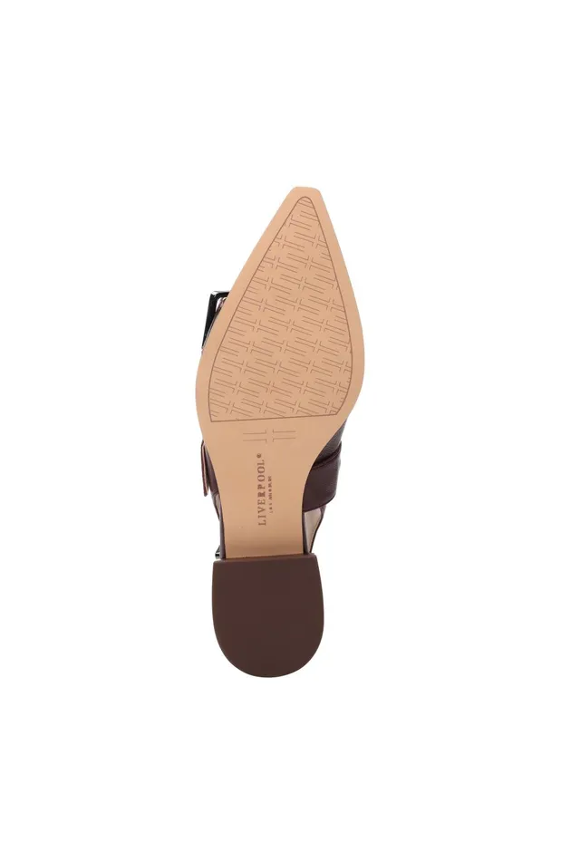 Womens Liverpool Los Angeles Flats VILLA LEATHER SLINGBACK WITH DOUBLE BUCKLE Hickory