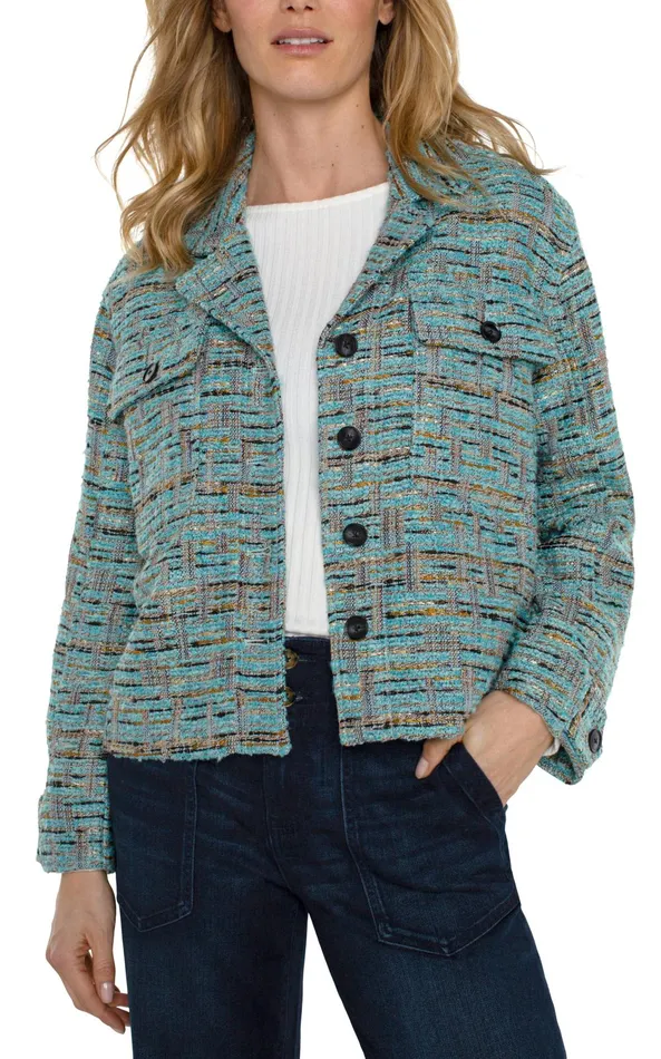 Womens Liverpool Los Angeles Jackets BUTTON FRONT BOXY SHACKET Ocean Boucle