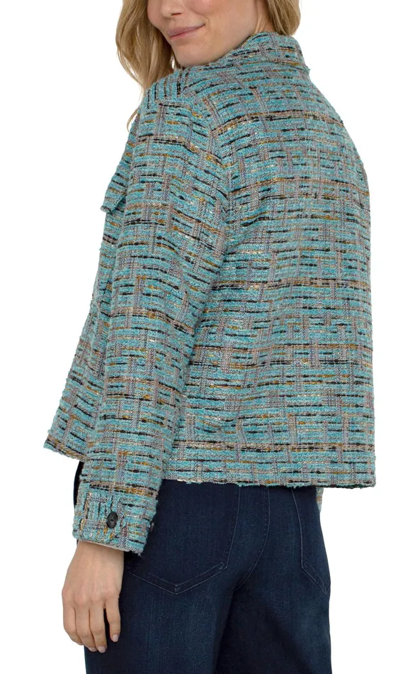 Womens Liverpool Los Angeles Jackets BUTTON FRONT BOXY SHACKET Ocean Boucle
