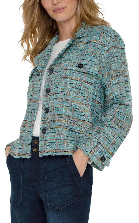 Womens Liverpool Los Angeles Jackets BUTTON FRONT BOXY SHACKET Ocean Boucle