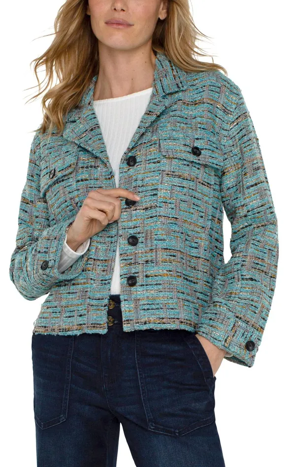 Womens Liverpool Los Angeles Jackets BUTTON FRONT BOXY SHACKET Ocean Boucle