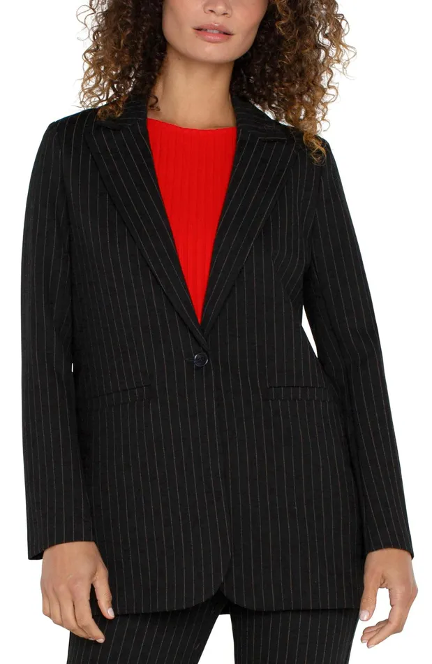 Womens Liverpool Los Angeles Jackets BUTTON FRONT BOYFRIEND BLAZER Black White Pinstripe Womens Liverpool Los Angeles Jackets BUTTON FRONT BOYFRIEND BLAZER Black White Pinstripe