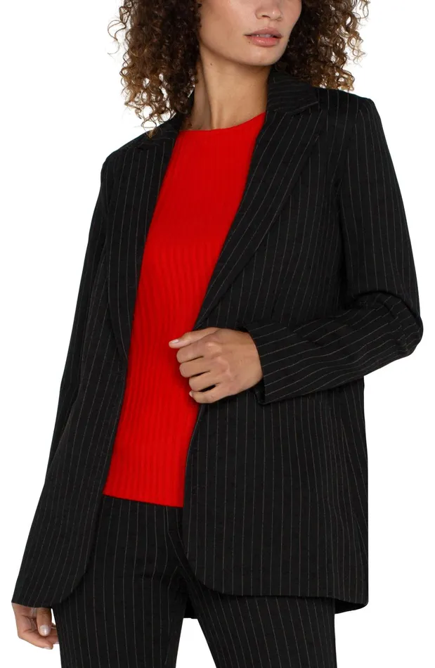 Womens Liverpool Los Angeles Jackets BUTTON FRONT BOYFRIEND BLAZER Black White Pinstripe