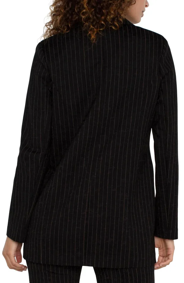 Womens Liverpool Los Angeles Jackets BUTTON FRONT BOYFRIEND BLAZER Black White Pinstripe