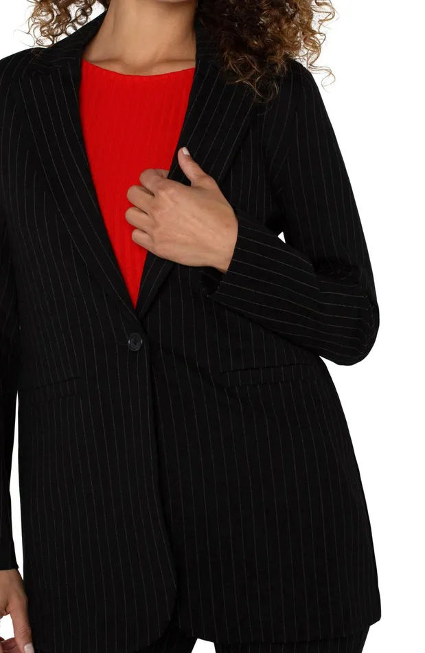 Womens Liverpool Los Angeles Jackets BUTTON FRONT BOYFRIEND BLAZER Black White Pinstripe