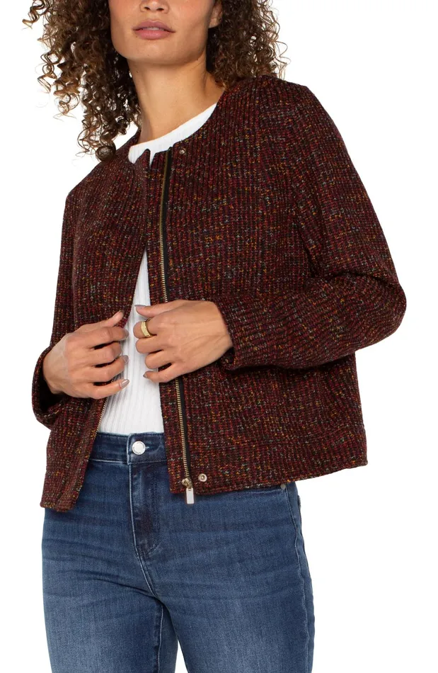 Womens Liverpool Los Angeles Jackets COLLARLESS ZIP UP JACKET Bordeaux Multi