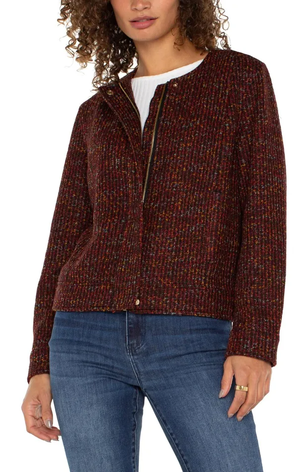 Womens Liverpool Los Angeles Jackets COLLARLESS ZIP UP JACKET Bordeaux Multi