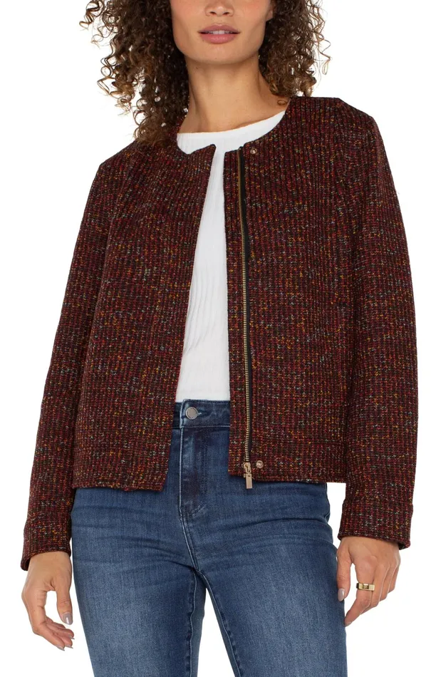 Womens Liverpool Los Angeles Jackets COLLARLESS ZIP UP JACKET Bordeaux Multi