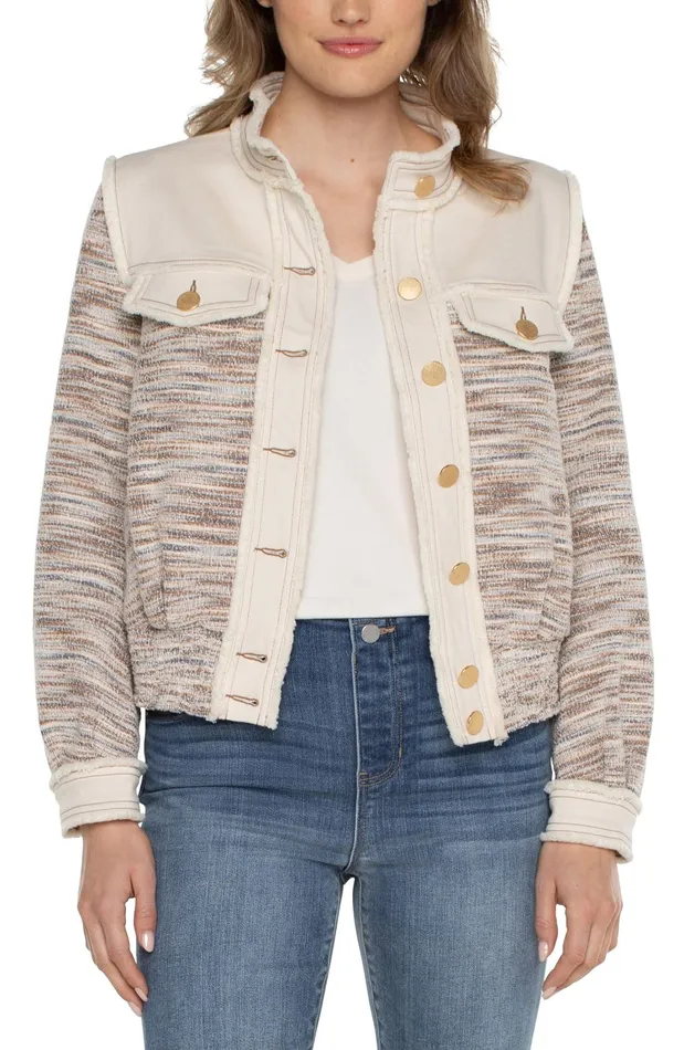 Womens Liverpool Los Angeles Jackets CROPPED DENIM BOUCLE JACKET Ecru Multi Boucle