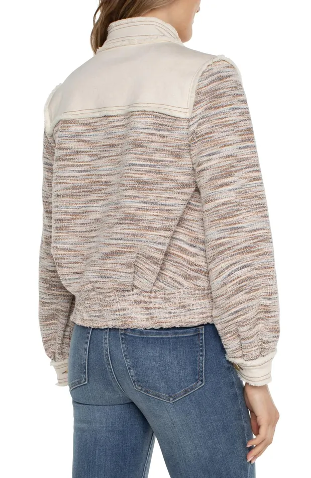 Womens Liverpool Los Angeles Jackets CROPPED DENIM BOUCLE JACKET Ecru Multi Boucle