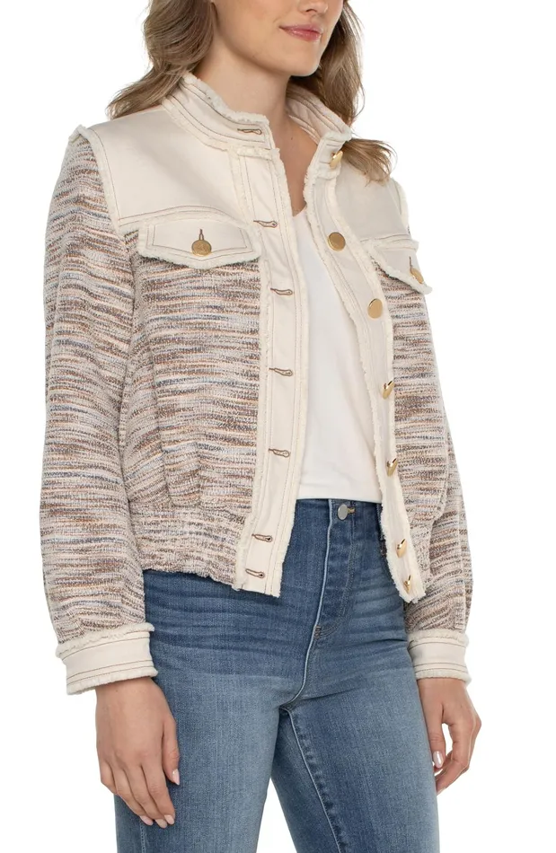 Womens Liverpool Los Angeles Jackets CROPPED DENIM BOUCLE JACKET Ecru Multi Boucle