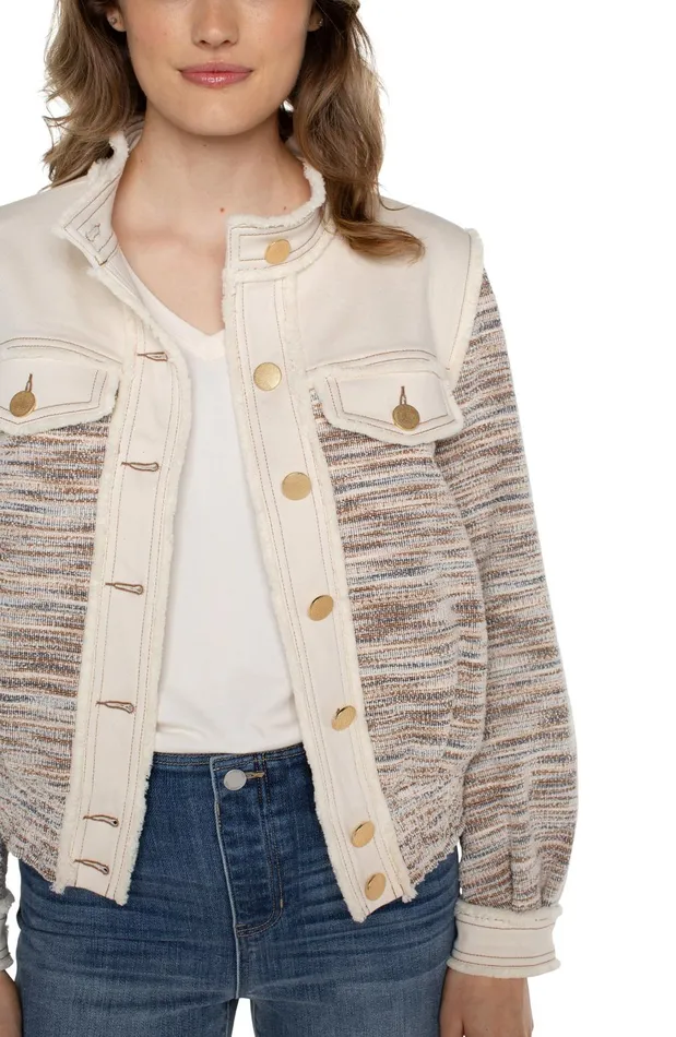 Womens Liverpool Los Angeles Jackets CROPPED DENIM BOUCLE JACKET Ecru Multi Boucle