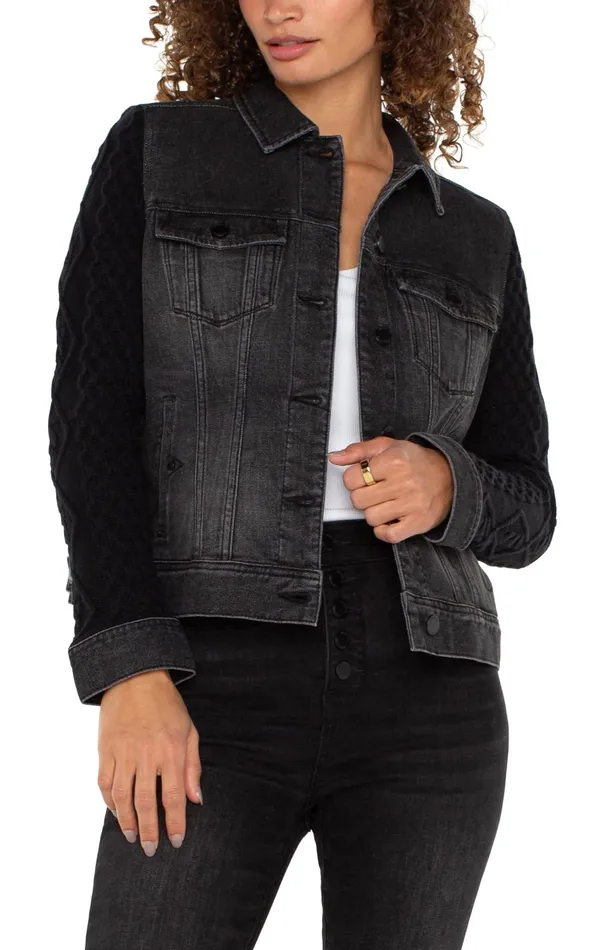 Womens Liverpool Los Angeles Jackets DENIM JACKET WITH SWEATER SLEEVES Arvis Drive