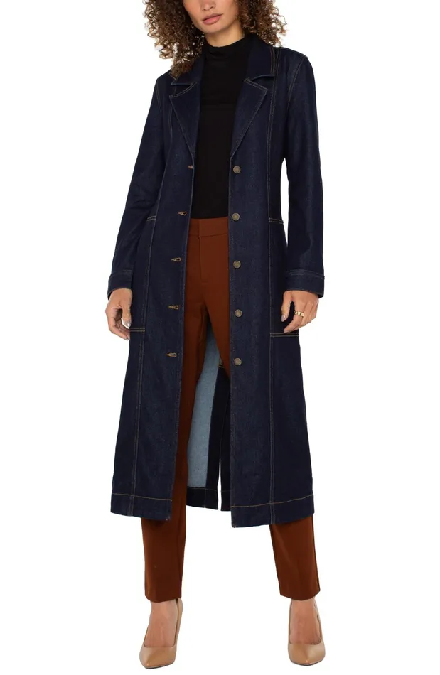 Womens Liverpool Los Angeles Jackets NOTCH COLLAR DUSTER JACKET Indigo Rinse Wash Womens Liverpool Los Angeles Jackets NOTCH COLLAR DUSTER JACKET Indigo Rinse Wash