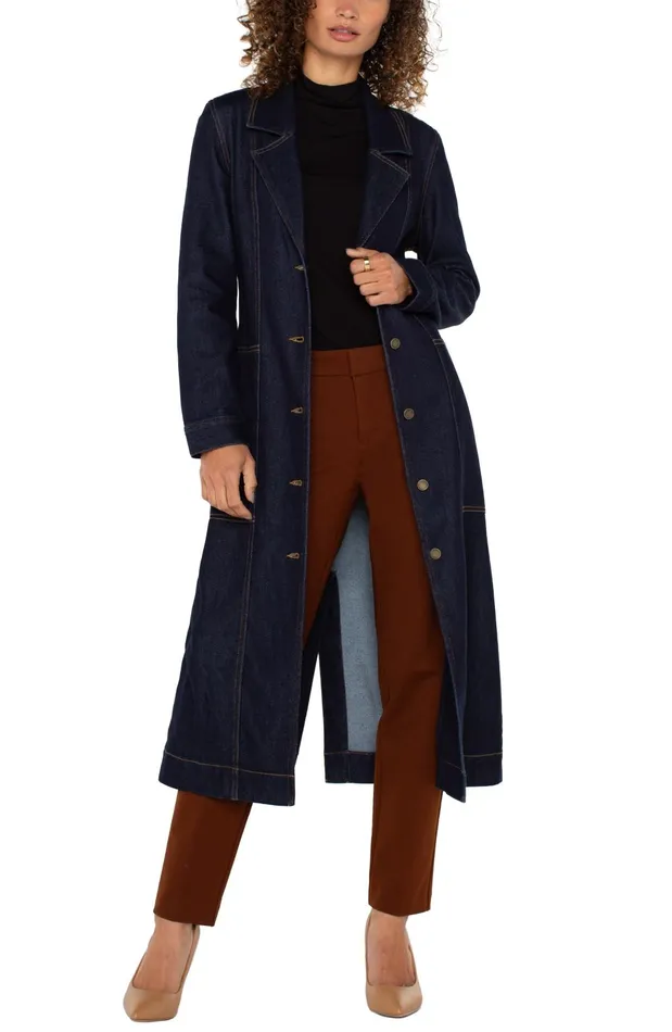 Womens Liverpool Los Angeles Jackets NOTCH COLLAR DUSTER JACKET Indigo Rinse Wash