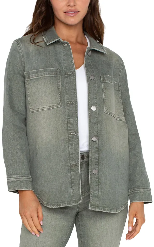 Womens Liverpool Los Angeles Jackets OVERSHIRT WITH TAIL HEM Vintage Green