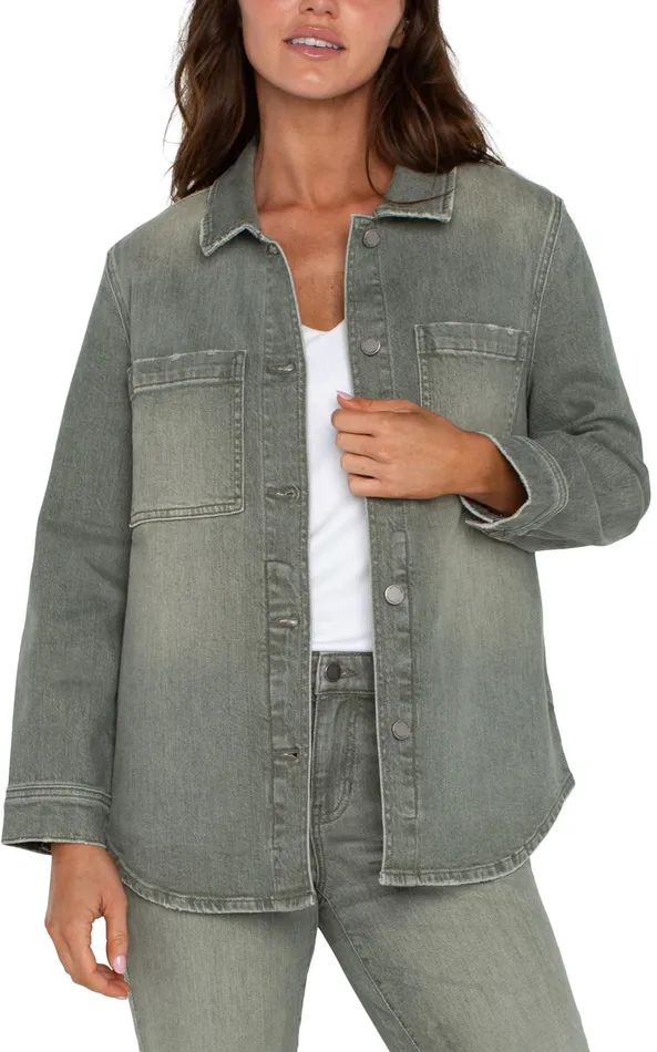 Womens Liverpool Los Angeles Jackets OVERSHIRT WITH TAIL HEM Vintage Green